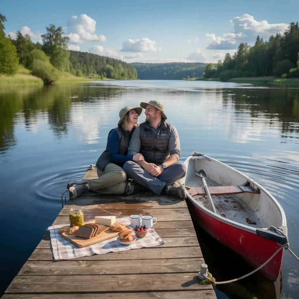 Gaujas ielejas ainava ar kalniem un zaļojošiem kokiem.